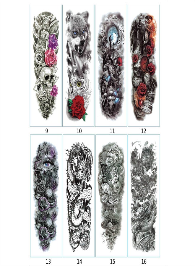 8 Sheets Full Arm Temporary Tattoos Large Waterproof Tattoos for Half Arm Shoulder Leg Body Men Women Available(18.9''X6.7'') - Image 1