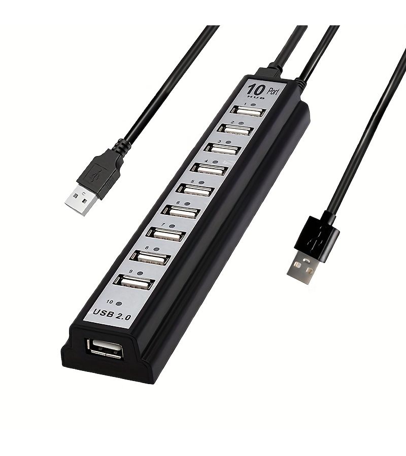محور USB 2.0 مدعوم بالطاقة 10 منافذ مزود بمصدر طاقة مستقر 2 أمبير - Image 1
