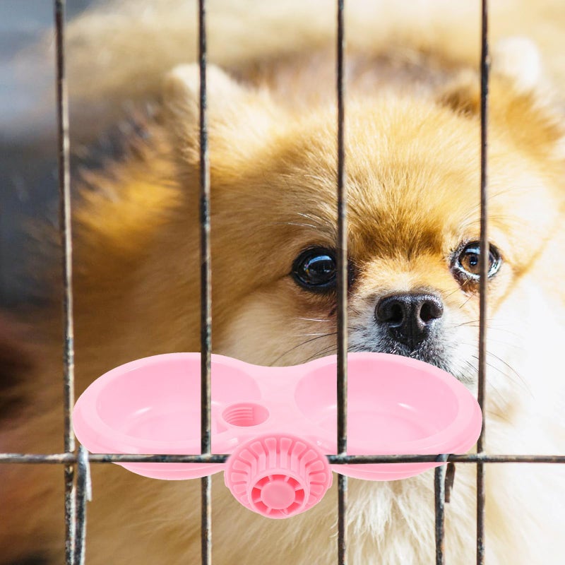 Dual Pink Plastic Hanging Dog Crate Bowl Set Food and Water Kennel Feeder for Puppies - Image 5