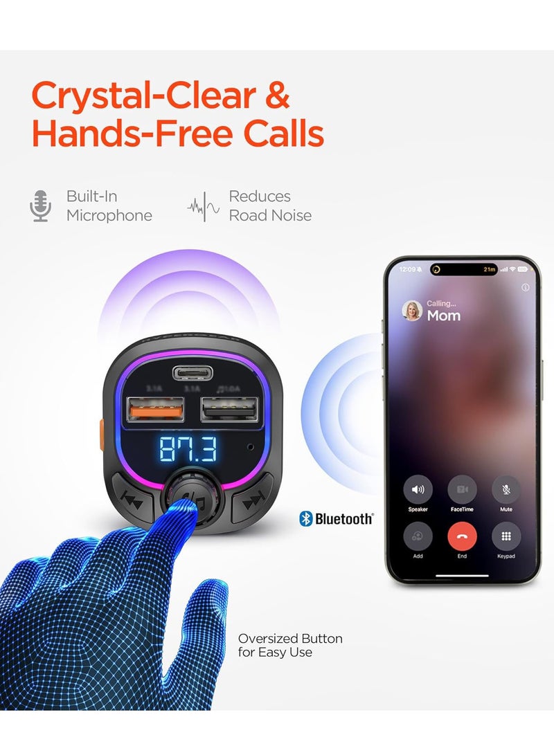 JEEJPV Intellicast Road FM Transmitter Charger with 15W USB-C, play FM broadcast and charge 3 devices at a time [music streaming, free phone, voice assistant and GPS direction - Image 3