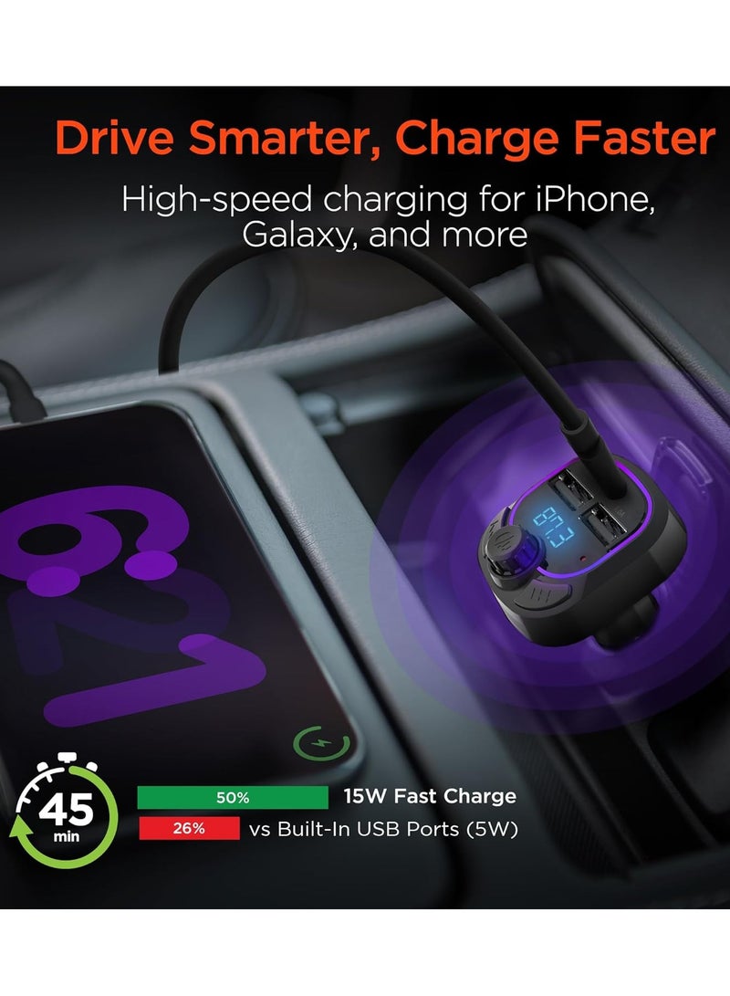 JEEJPV Intellicast Road FM Transmitter Charger with 15W USB-C, play FM broadcast and charge 3 devices at a time [music streaming, free phone, voice assistant and GPS direction - Image 4