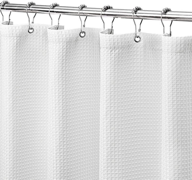 Extra Long White Waffle Shower Curtain  Heavy Duty Hotel Quality Fabric Waterproof Washable  Spa and Hotel Luxury Bathroom Curtain 72 x 96 Inches