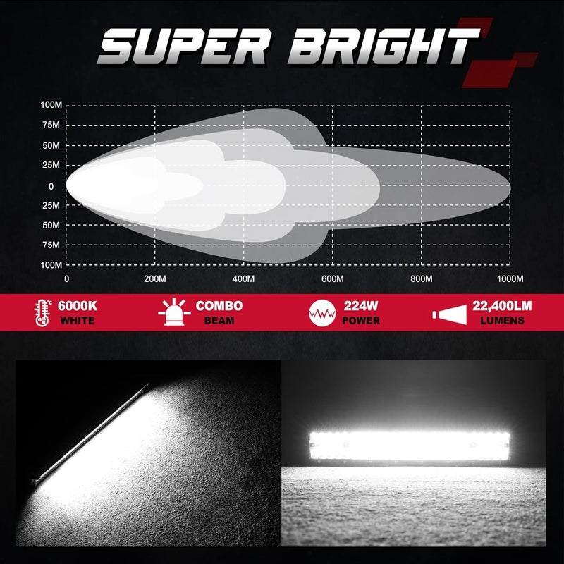 OFFROADTOWN 15 Inch LED Light Bar 224W Quad Row Driving Spot Flood Combo Waterproof - Image 5