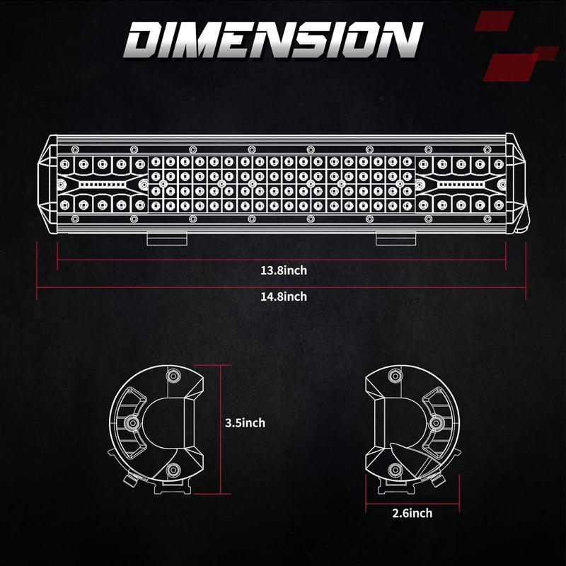 OFFROADTOWN 15 Inch LED Light Bar 224W Quad Row Driving Spot Flood Combo Waterproof - Image 2