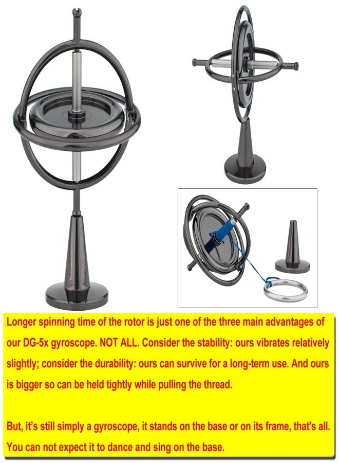 DjuiinoStar Heavy Duty Gyroscope (CNC Machined Solid Steel Rotor): Stable&Robust (Pass 2nd Floor Drop Test); Long Spin Time (More Tricks); Premium Fidget Toy, Magic Anti-Gravity Gear DG-5PROLite-02 - Image 5