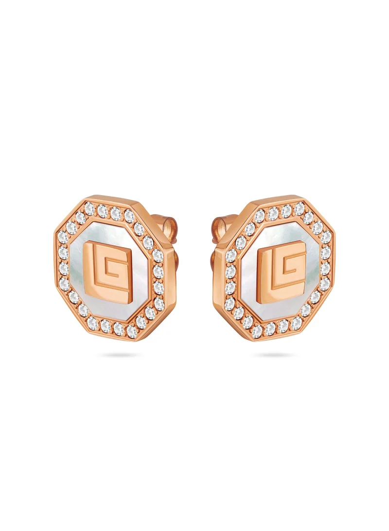 Guy Laroche Ambre Rose-Gold Plated Earrings With Mop And Crystals
