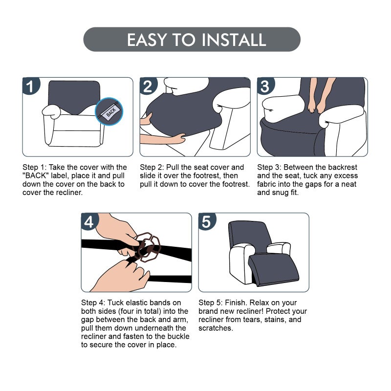 YUEANG 100% Waterproof Recliner Chair Cover, 1 Pieces Stretch Recliner Sofa Slipcovers Washable Cover for Reclining Chair for Pets, Dogs, Kids (Chocolate, 1 Seater) - Image 5