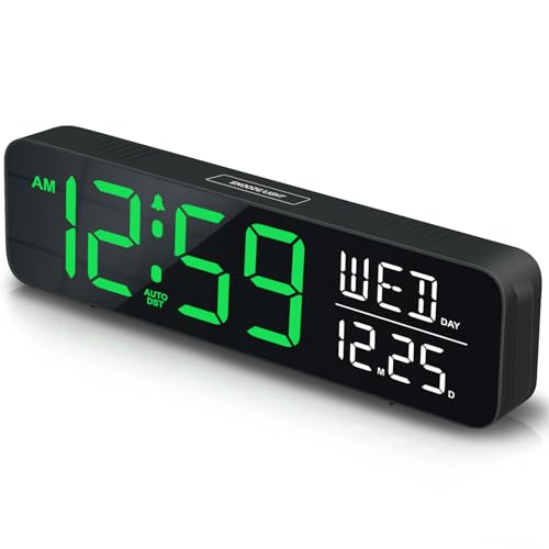 Peakeep Large Display Digital Alarm Clock for Bedrooms, Date Day of Week Desk Table Clocks for Living Room Office, Dimmable Plug in Electric Clock, 5 Volumes, Loud, Auto DST - Image 1