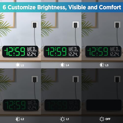 Peakeep Large Display Digital Alarm Clock for Bedrooms, Date Day of Week Desk Table Clocks for Living Room Office, Dimmable Plug in Electric Clock, 5 Volumes, Loud, Auto DST - Image 3