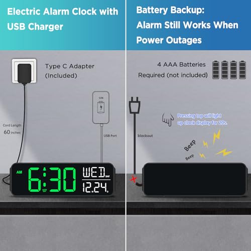 Peakeep Large Display Digital Alarm Clock for Bedrooms, Date Day of Week Desk Table Clocks for Living Room Office, Dimmable Plug in Electric Clock, 5 Volumes, Loud, Auto DST - Image 5