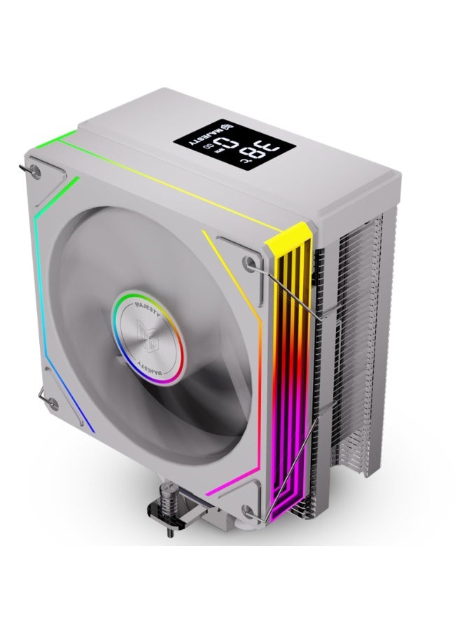 Majesty 6 Heat Pipes CPU Air Cooler with Digital Display, 120mm Hydraulic ARGB Fan, Low Noise 30dBA, 220W Heat Dissipation, Compatible with Intel LGA1700 & AMD AM5 - White - Image 1