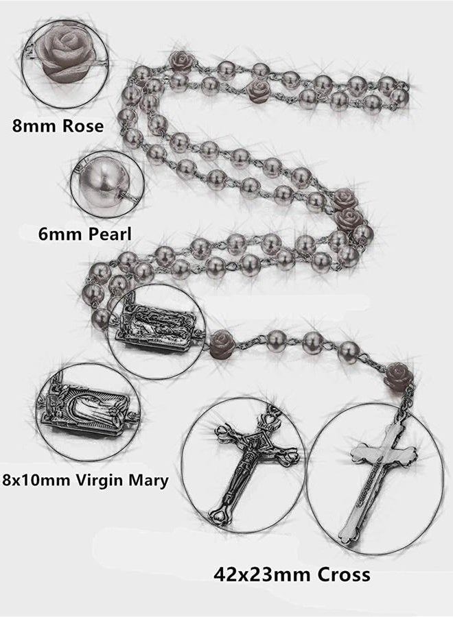 SZQCZB Rosary Beads Catholic Necklace Holy Soil Medal Cross Crucifix with Metal Box and 18pcs Prayer Cards-Red - Image 4