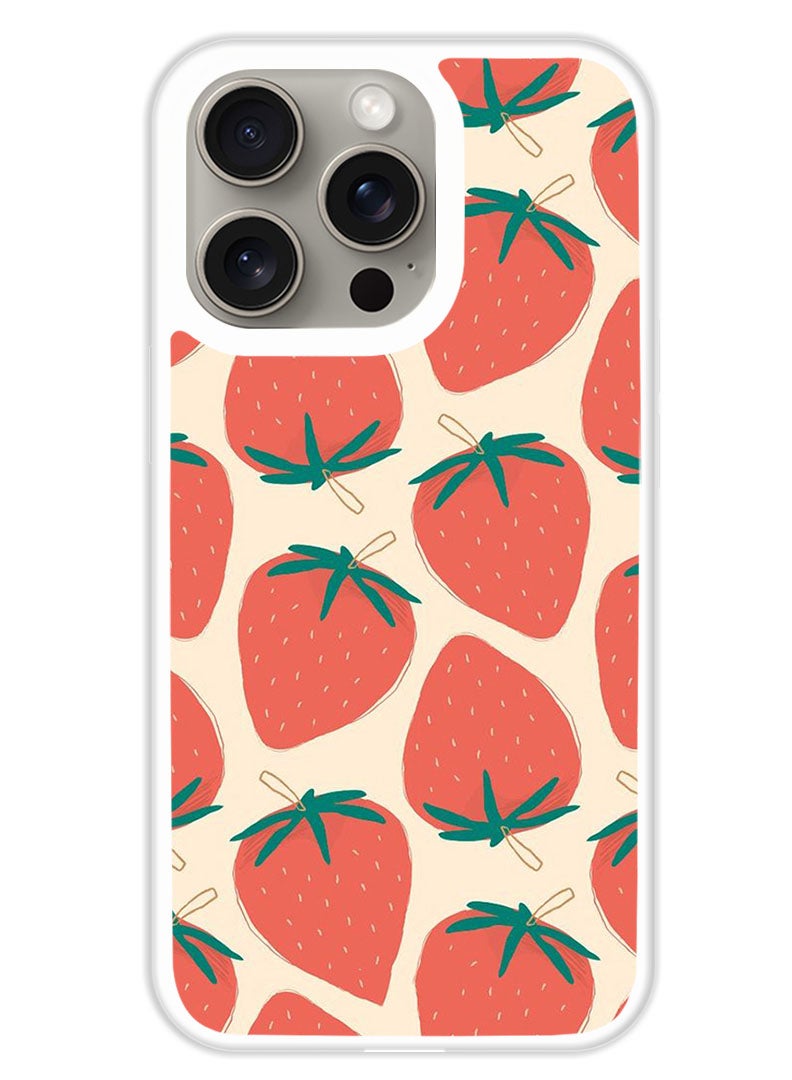 Theodor Protective Case Cover For APPLE IPHONE 15 Pro Max Strawberries (White Bumper) - Image 1