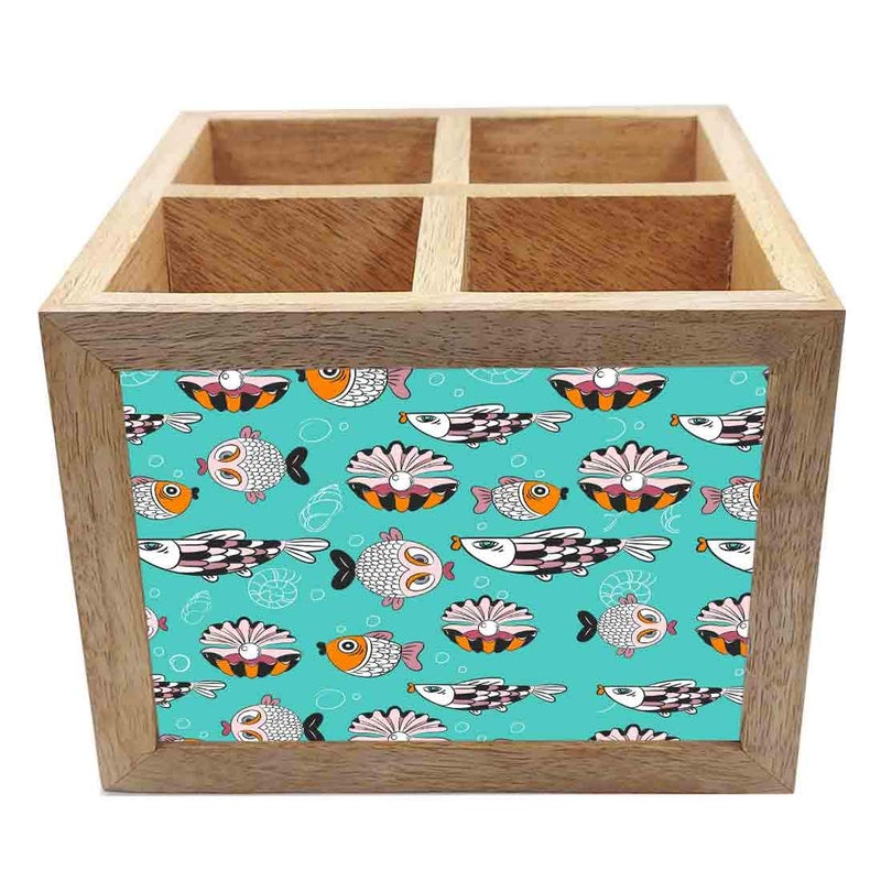Nutcase Wooden Cutlery Stand Holder Silverware Caddy Spoons Forks Knives Organizer for Dining Table Kitchen Made in IndiaSpoons NOT Included Cute Fish - Image 3
