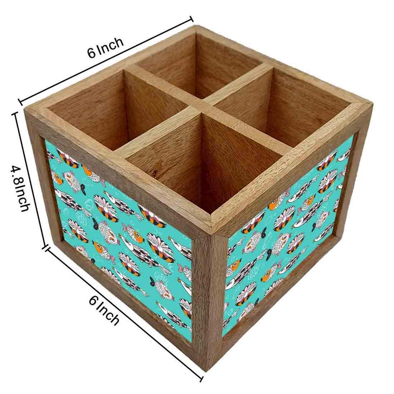Nutcase Wooden Cutlery Stand Holder Silverware Caddy Spoons Forks Knives Organizer for Dining Table Kitchen Made in IndiaSpoons NOT Included Cute Fish - Image 4