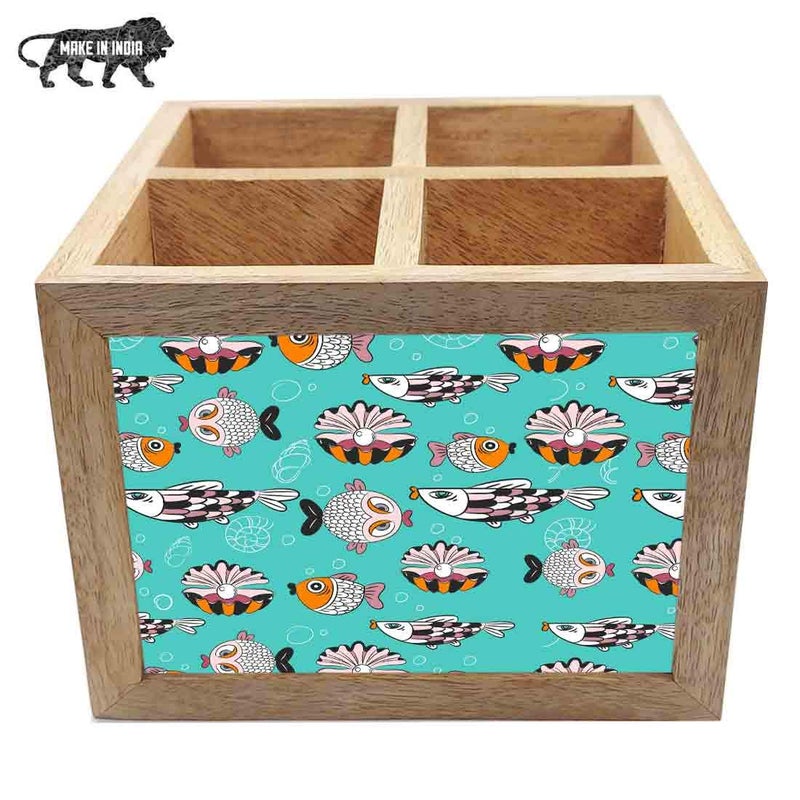Nutcase Wooden Cutlery Stand Holder Silverware Caddy Spoons Forks Knives Organizer for Dining Table Kitchen Made in IndiaSpoons NOT Included Cute Fish - Image 5