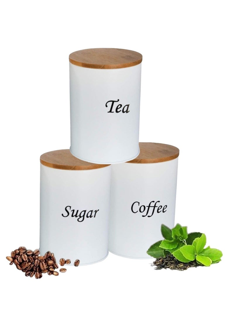 والالا مجموعة مكونة من 3 قطع من الفولاذ المقاوم للصدأ بسعة كبيرة، علبة مطبخ للقهوة، منظم للسكر، صندوق تخزين الشاي، برطمانات تخزين القهوة، مجموعة تخزين حاويات المطبخ مع أغطية من الخيزران - Image 1