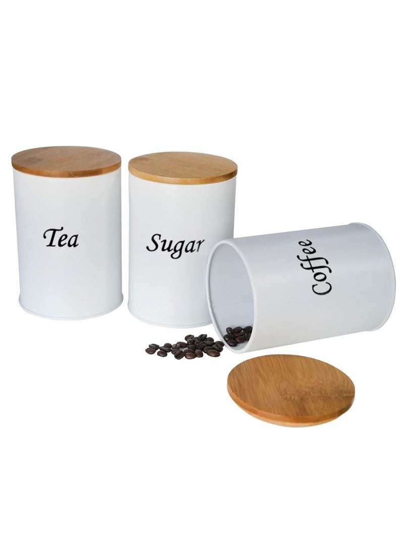والالا مجموعة مكونة من 3 قطع من الفولاذ المقاوم للصدأ بسعة كبيرة، علبة مطبخ للقهوة، منظم للسكر، صندوق تخزين الشاي، برطمانات تخزين القهوة، مجموعة تخزين حاويات المطبخ مع أغطية من الخيزران - Image 4