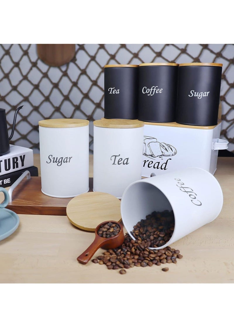 والالا مجموعة مكونة من 3 قطع من الفولاذ المقاوم للصدأ بسعة كبيرة، علبة مطبخ للقهوة، منظم للسكر، صندوق تخزين الشاي، برطمانات تخزين القهوة، مجموعة تخزين حاويات المطبخ مع أغطية من الخيزران - Image 2