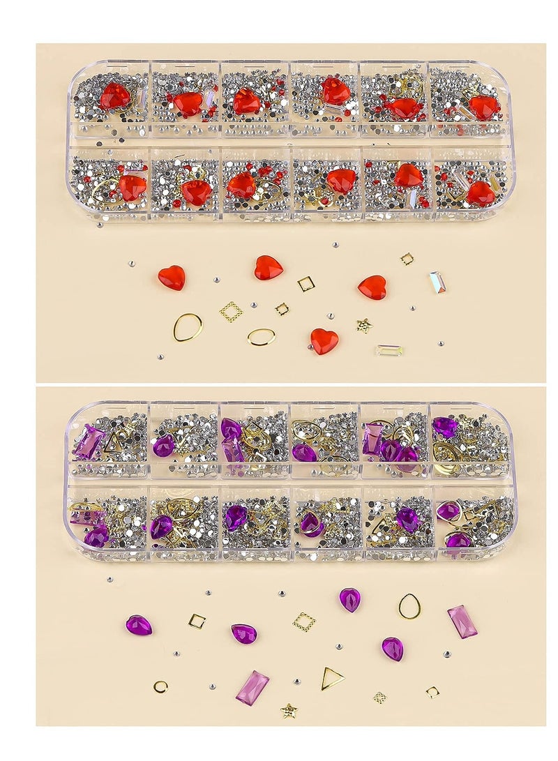 Generic Nail Art Diamonds Rhinestones 3D Mix-shape pearl Crystals Beads Big Gem Jewels Studs Metal Rivets for DIY Design Decorations 6 Boxes  - Image 5
