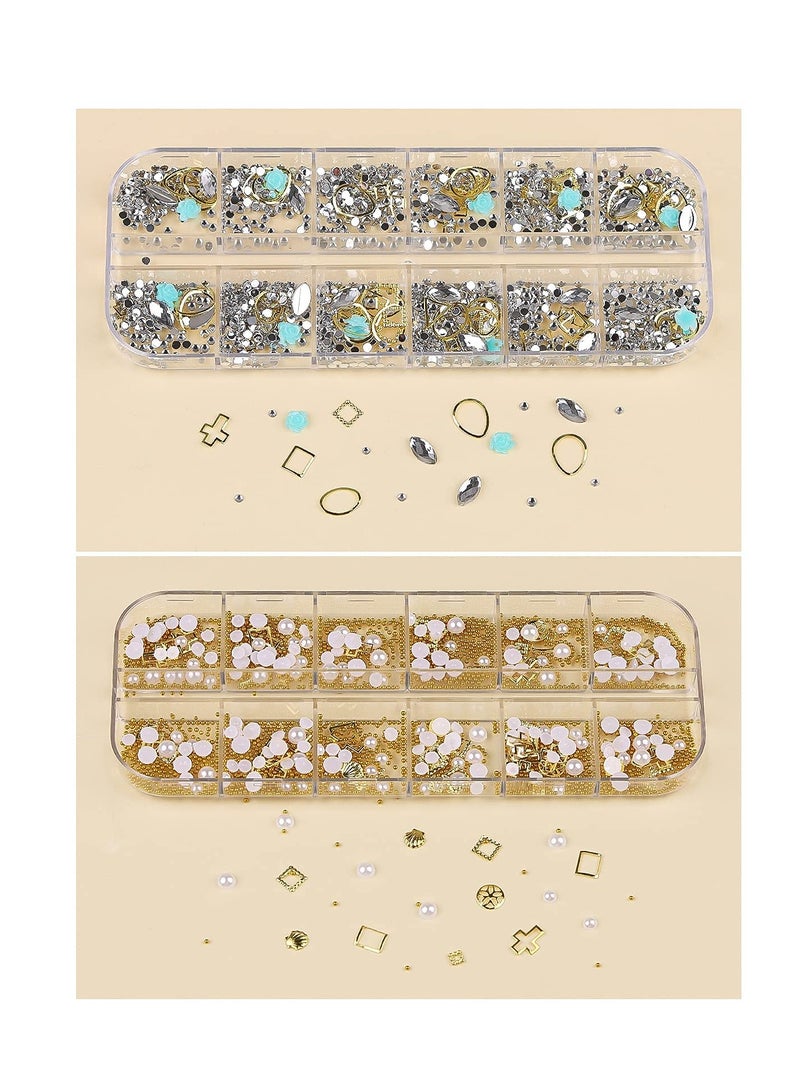 Generic Nail Art Diamonds Rhinestones 3D Mix-shape pearl Crystals Beads Big Gem Jewels Studs Metal Rivets for DIY Design Decorations 6 Boxes  - Image 4