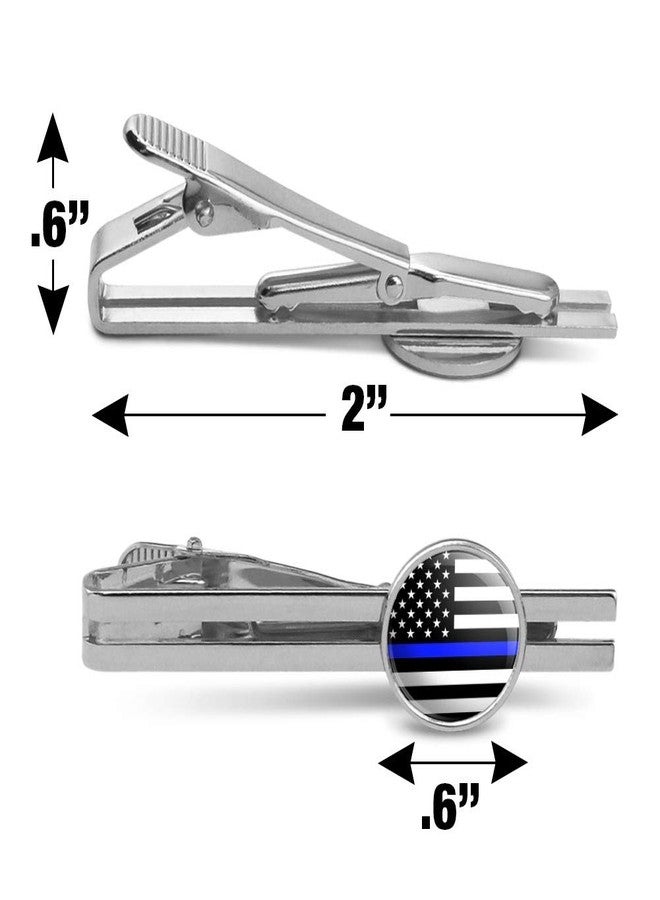 GRAPHICS & MORE Thin Blue Line American Flag Round Tie Bar Clip Clasp Tack Silver Color Plated - Image 3