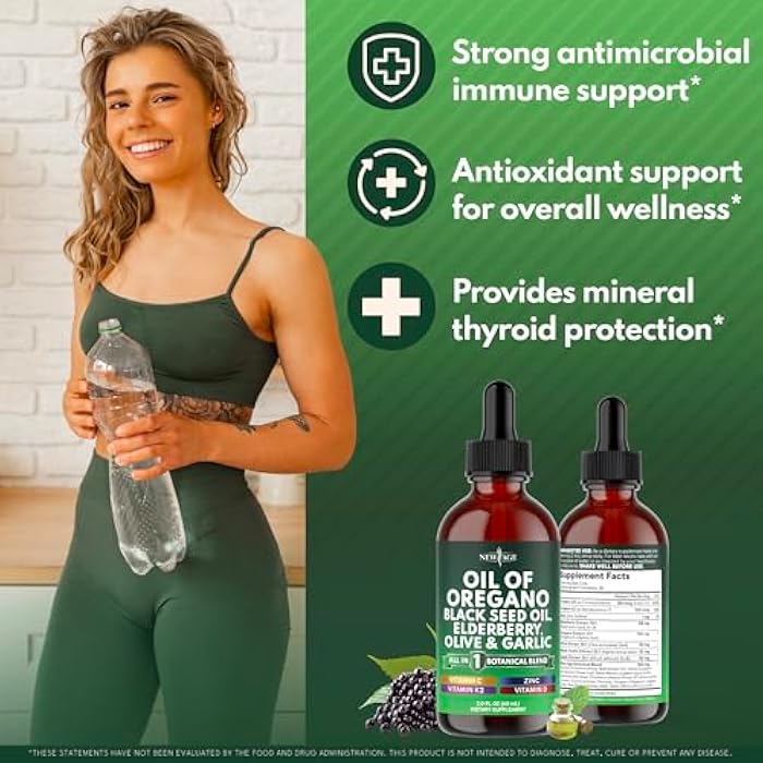 NEW AGE Oil of Oregano Drops - Black Seed Oil, Elderberry, Vitamin D, D3, K2, Olive, Garlic - Immune Support Supplement Wellness Formula, Zinc Supplements Liquid - 8Fl Oz - Image 3