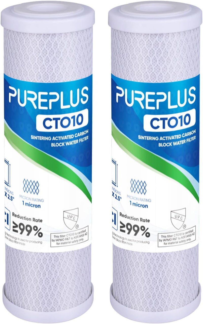Pure Plus PUREPLUS 1 Micron 2.5" x 10" Whole House CTO Carbon Water Filter Cartridge Replacement for Countertop Water Filter System, Dupont WFPFC8002, WFPFC9001, FXWTC, SCWH-5, WHEF-WHWC, WHCF-WHWC,2Pack - Image 1