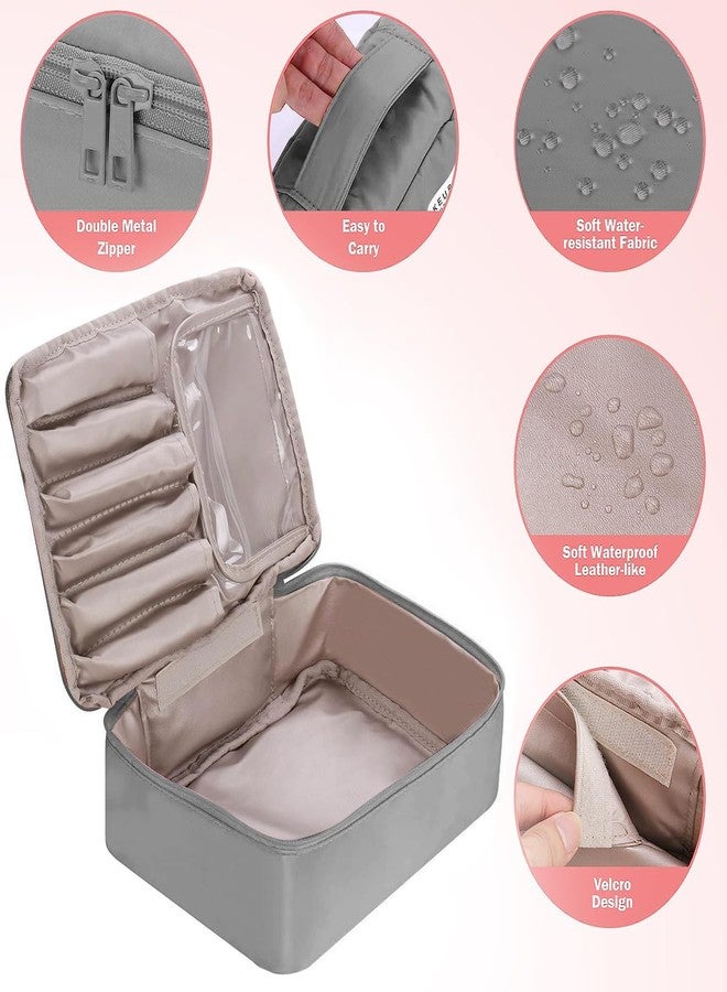 HCFGS Travel Makeup Bag [with Brushes Holder & Detachable Pouch] Cosmetic Bag Makeup Case Storage Organiser for Women & Girls (Pink), Grey, Makeup Bag - Image 5