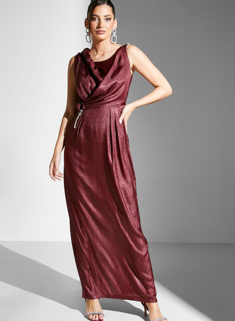 Namshi x Draped Metallic Gown Dress  - Image 1