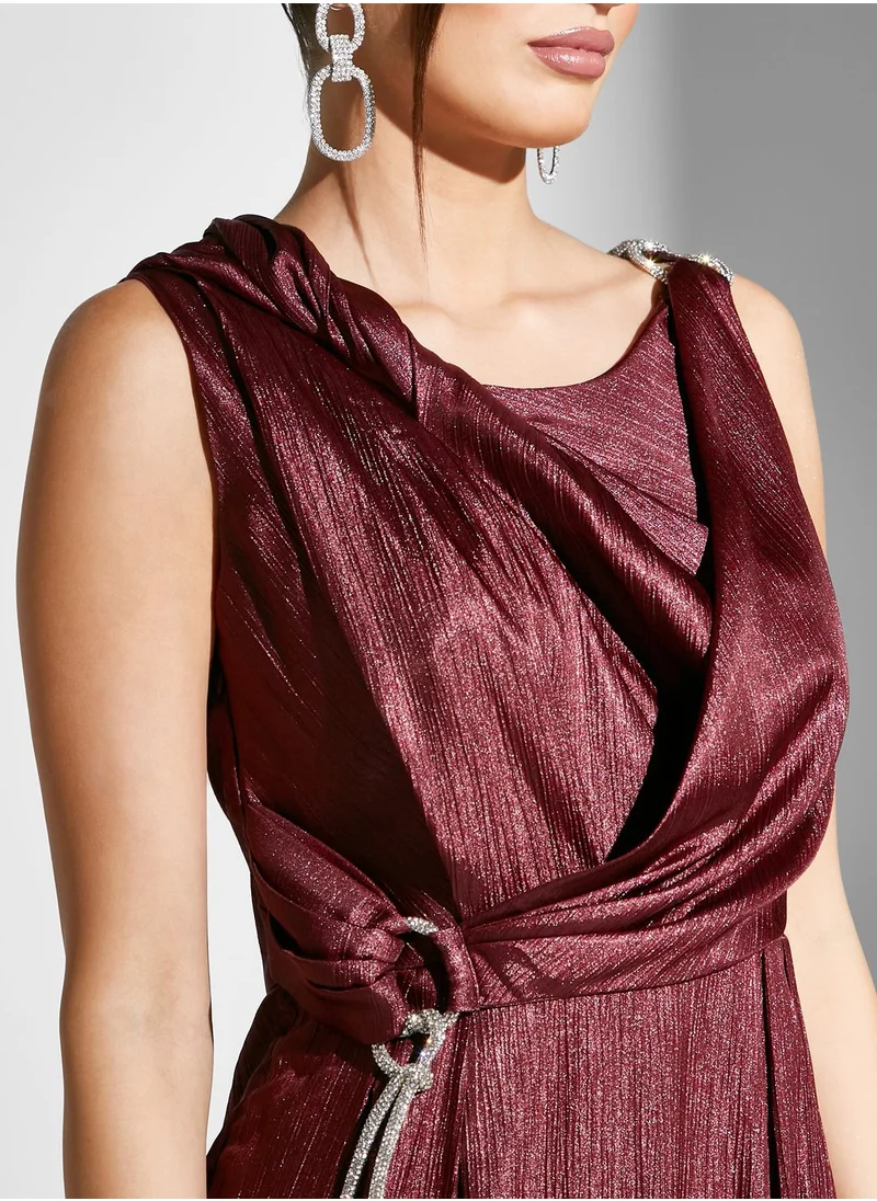Namshi x Ruched Gown With Tie Detail