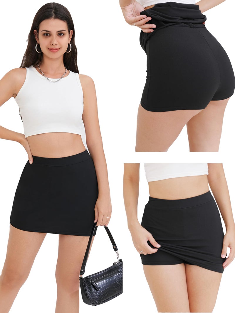 DIHKLCIO Black Mini Skirt Skort for Women Pencil Bodycon Short Skirts with Shorts Underneath y2k Cargo Skirt Sexy 2024(Black Small) - Image 2