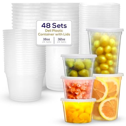 Supreme Select Supreme Deli Plastic Storage Containers with Lids 16 oz & 32 oz [24 sets of each - 48 combo pack] Reusable Food Containers -Microwavable & Freezer friendly - Dishwasher safe - Secure & Tight Covers - Image 1
