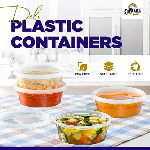 Supreme Select Supreme Deli Plastic Storage Containers with Lids 16 oz & 32 oz [24 sets of each - 48 combo pack] Reusable Food Containers -Microwavable & Freezer friendly - Dishwasher safe - Secure & Tight Covers - Image 3