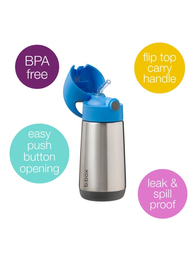 B.Box Insulated Drink Bottle with Straw | Stainless Steel Water Bottle for Babies & Kids 12+ Months | Push Button Lid | BPA-Free | Keeps Drinks Cold or Warm | 350ml (12 fl oz)-Blue blaze - Image 1