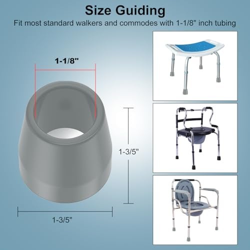 MFE 4Pack Walker Tips Universal Walker Tips with SkidResistant Traction and Easy Installation Premium Rubber Attachments for Standard Walkers and Commodes 1 and 18 inch Grey - Image 5