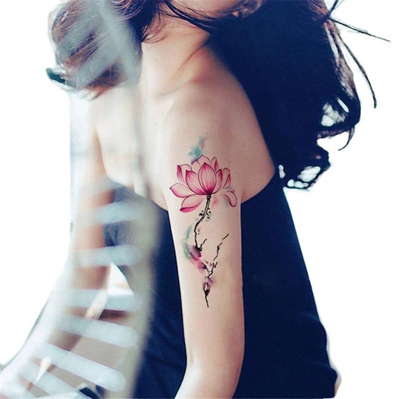 S.A.V.I 3D Temporary Tattoo Sticker Beautiful Lotus Flower Red Pink Design Size 19x9CM  1PC - Image 4