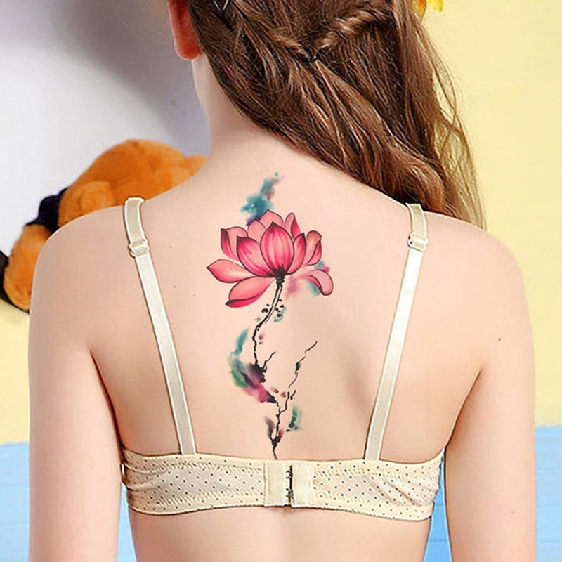 S.A.V.I 3D Temporary Tattoo Sticker Beautiful Lotus Flower Red Pink Design Size 19x9CM  1PC - Image 3