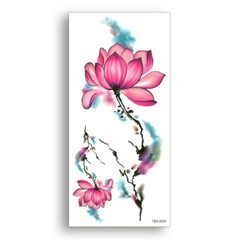 S.A.V.I 3D Temporary Tattoo Sticker Beautiful Lotus Flower Red Pink Design Size 19x9CM  1PC - Image 1