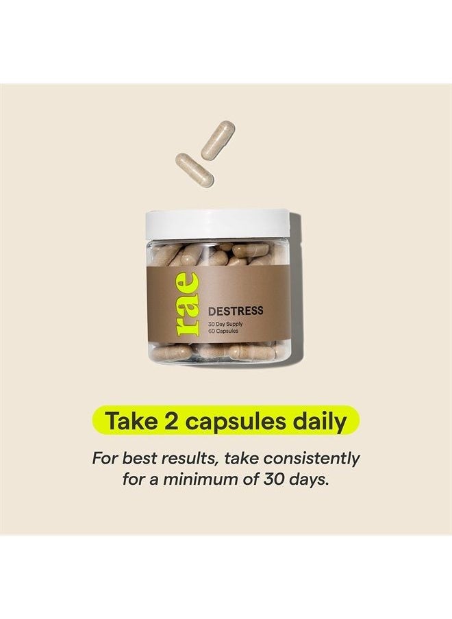 Rae - Wellness DeStress Capsules - Natural Stress Support Supplement with GABA, L-Tyrosine, Ashwagandha and Rhodiola - Vegan, Non-GMO, Gluten-Free - 60 Caps (30 Servings) - Image 1