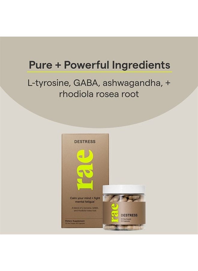 Rae - Wellness DeStress Capsules - Natural Stress Support Supplement with GABA, L-Tyrosine, Ashwagandha and Rhodiola - Vegan, Non-GMO, Gluten-Free - 60 Caps (30 Servings) - Image 1