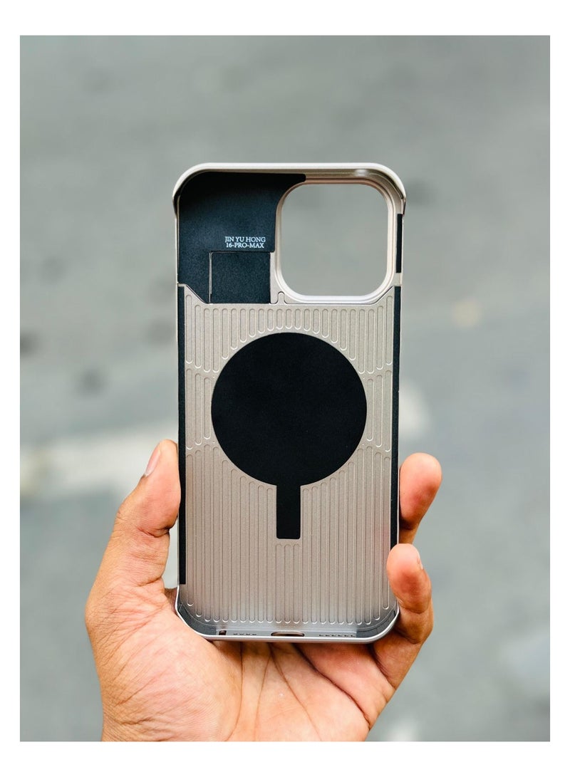 Aviation Aluminum Alloy Leather Case for iPhone 16 Pro Max, Slim Fit Metal Case, Lightweight Top-Grain Leather Phone Case, Magsafe Compatible, Built-in Fragrance Diffuser,grey  - Image 3
