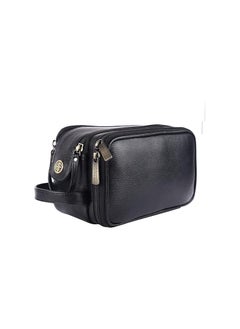 HAMMONDS FLYCATCHER HAMMONDS FLYCATCHER Genuine Leather Toiletry Bag For Men And Women - Travel Organizer With Multiple Compartments, Black Kit Bag For Shaving, Toiletries, And Grooming - Shaving Kit Bag For Men, 13.5 Cm  - Image 1