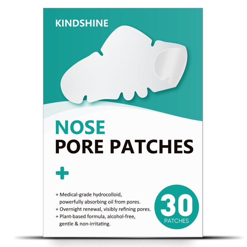 kindshine 30 Count Nose Pore Patches, Medical-Grade Hydrocolloid Pore Strips, Overnight Oil-Absorbing & Pore-Refining, Pimple Stickers to Absorb Acne Nose Gunk - Image 1