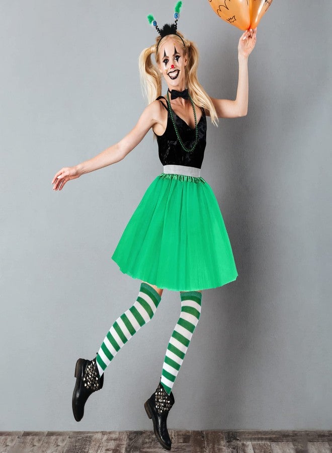 Sintege 9 Pcs Green Alien Headband Costume Set Green Eyeball Boppers Props Green Tutu Skirt Green Long Striped Socks Beaded Necklace for Halloween Dress up Party Supplies - Image 4