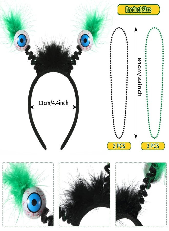 Sintege 9 Pcs Green Alien Headband Costume Set Green Eyeball Boppers Props Green Tutu Skirt Green Long Striped Socks Beaded Necklace for Halloween Dress up Party Supplies - Image 2