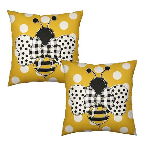 Wnoesat Summer Bee Pillow Covers 18x18 Set of 2 Bumblebee Polka Dots Spring Outdoor Throw Pillows Yellow Honey Bee Farmhouse Decorative Cushion Cover for Sofa Chair Patio Bed Couch - Image 3