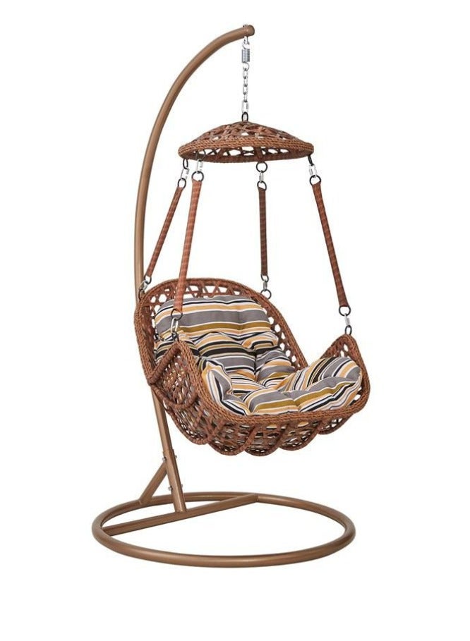 لليفانتي كرسي مرجيحة مفرد مع قاعدة من L’elefante – كرسي بيضوي معلق من الخيزران الصناعي مع وسادة سميكة – مرجيحة للاستخدام الداخلي والخارجي في الشرفة، الحديقة، التراس، أو غرفة المعيشة – تصميم عصري ومريح - Image 1