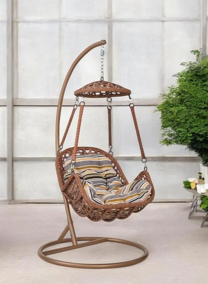 لليفانتي كرسي مرجيحة مفرد مع قاعدة من L’elefante – كرسي بيضوي معلق من الخيزران الصناعي مع وسادة سميكة – مرجيحة للاستخدام الداخلي والخارجي في الشرفة، الحديقة، التراس، أو غرفة المعيشة – تصميم عصري ومريح - Image 2