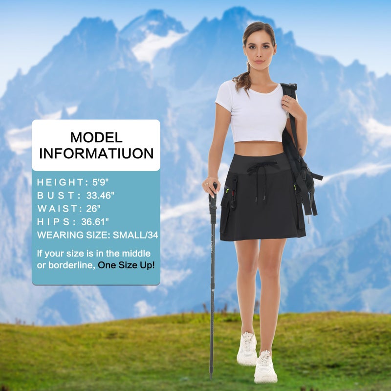 MIVEI Women's Hiking Cargo Skort Skirt High Waisted Golf Dressy Casual with Zipper Pockets Workout Sport Quick Dry Skirts Black - Image 5